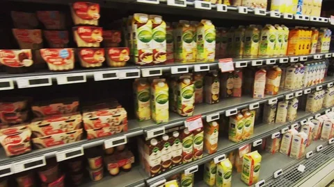 Drink packets in the supermarket Video stock 105150543
