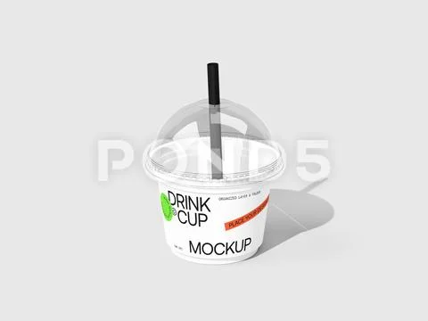 Drink Plastic Cup with Straw Mockup Template PSD