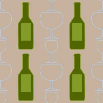 Drink seamless pattern. Bottles and glasses seamless texture. Wine alcohol Stock Illustration