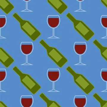 Drink seamless pattern. Bottles and glasses seamless texture. Wine alcohol Stock Illustration