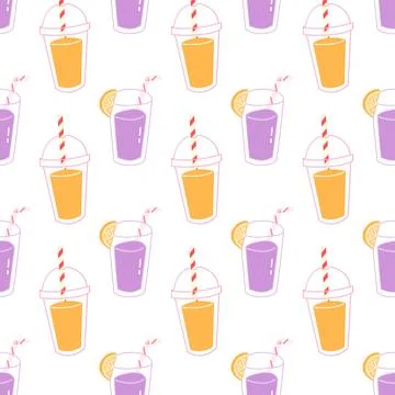 Drink smoothie pattern flat hand-drawn summer beverage background juice cocktail 스톡 일러스트