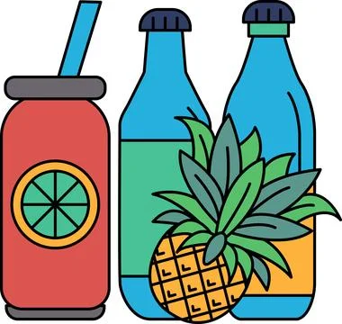 A drink with a straw and a pineapple next to it Stockillustratie