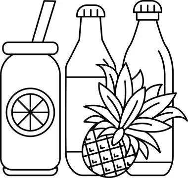 A drink with a straw and a pineapple next to it Stockillustratie
