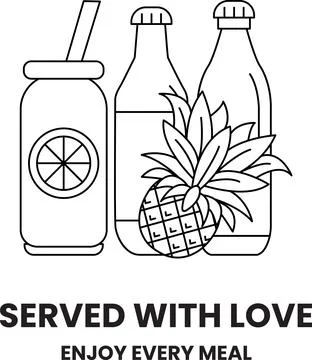 A drink with a straw and a pineapple next to it Stockillustratie
