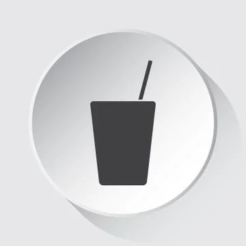 Drink with straw, simple gray icon on white button Stock Illustration
