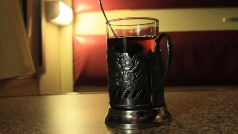 Drink tea in the train Stock Footage 88364436