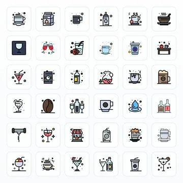 Drink Vector Icon Collection featuring 36 Pixel Aligned High Resolution Fil.. Stock Illustration