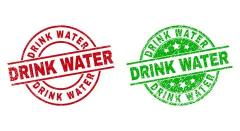 DRINK WATER Round Badges Using Distress Surface Illustrazione stock