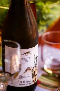 Drink wine in a table set for lunch Stock Photos