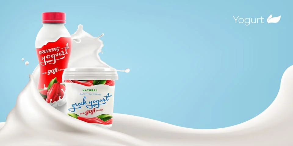 Drinking and greek yogurt with natural goji berries taste and flavor with Stock Illustration