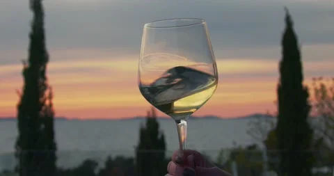 Drinking and tasting wine in sunset at sea Stock Footage 153534876