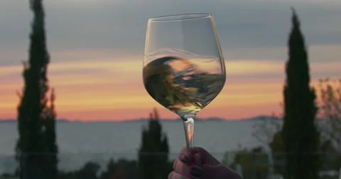 Drinking and tasting wine in sunset at sea 스톡 동영상 153535046