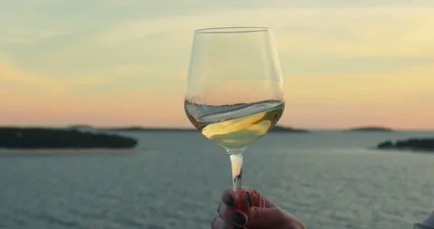 Drinking and tasting wine in sunset at sea Stock Footage 153535795
