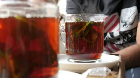 Drinking an arabic tea with mint Stock Footage 50202501