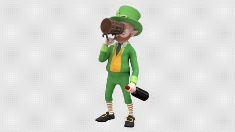 Drinking beer leprechaun – 3d render looped with alpha channel. Stock Footage 263879081