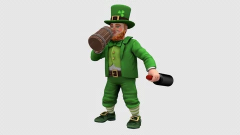 Drinking beer leprechaun – 3d render looped with alpha channel. Stock Footage 263882522