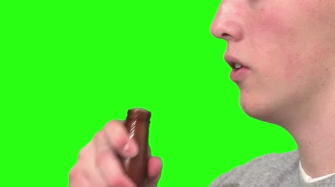 Drinking beer, multiple versions/angles. green background Stock Footage 49862430