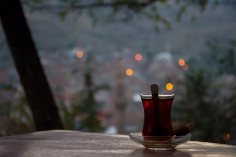 Drinking black the in the wonderfull eavning Stock Photos