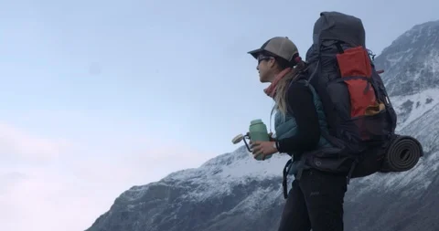 Drinking from bottle during hike Stock Footage 90078813