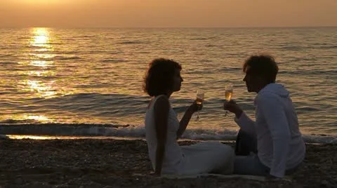 Drinking Champagne At The Sunset Stock-Footage 22420059