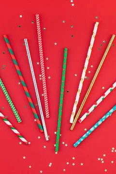 Drinking cocktail party straws red pattern Stock Photos