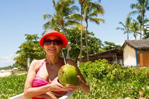 Drinking Coconut Water Stock Photos