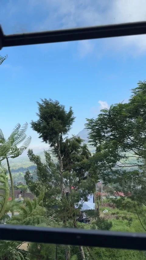 Drinking coffe with beautiful mountain view Stock Footage 283441401