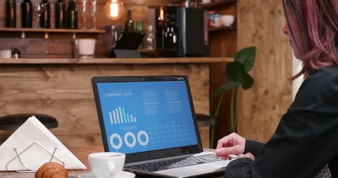 Drinking coffee and analyzing company data and sales Stock Footage 102850202