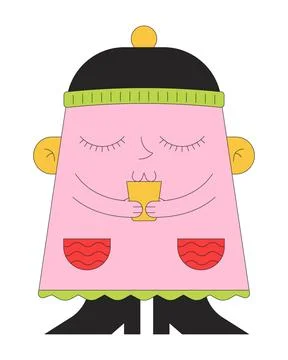 Drinking coffee cup 2D linear illustration concept Stock Illustration