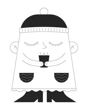 Drinking coffee cup black and white 2D illustration concept Stock Illustration