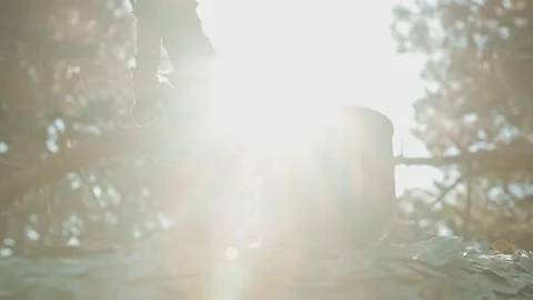 Drinking coffee in the forest Stock Footage 145763259