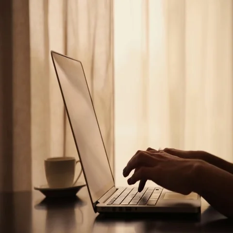 Drinking coffee with laptop Stock Footage 69574711