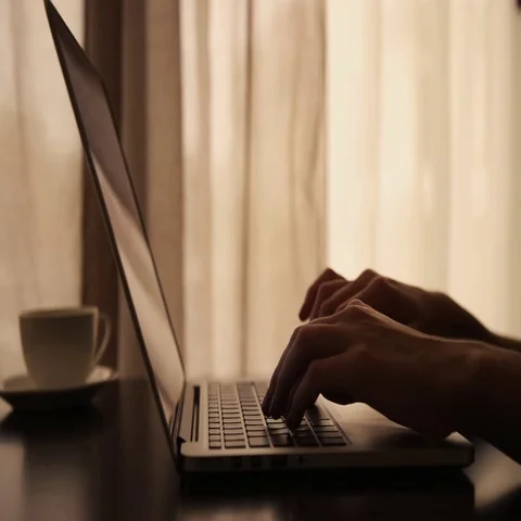 Drinking coffee with laptop Stock Footage 69575950