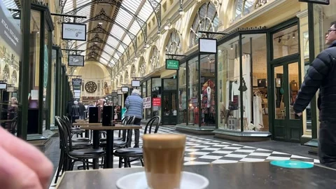 Drinking Coffee Latte in The Block Arcade Melbourne Stock Footage 218572306
