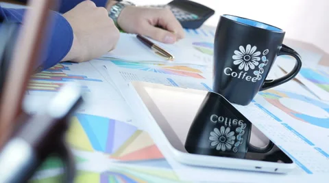 Drinking Coffee In Office And Work Stock-Footage 64058077