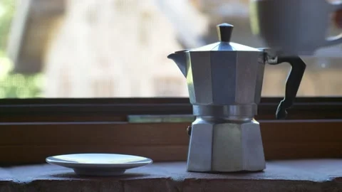 Drinking Coffee from White Cup on Tuscany Traditional Farm, Italy Stock Footage 202122098