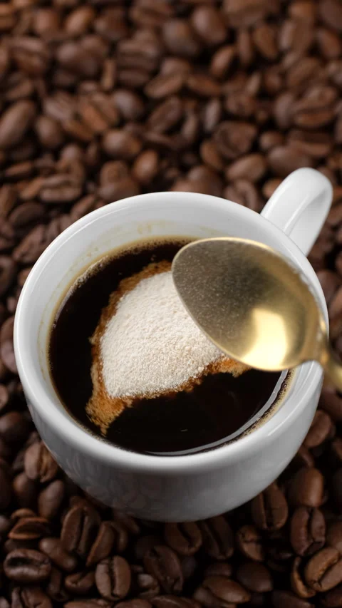 Drinking collagen powder with coffee Video stock 276478373