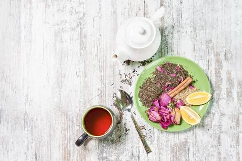 Drinking a cup of hot tea at tea cafe Stock Photos