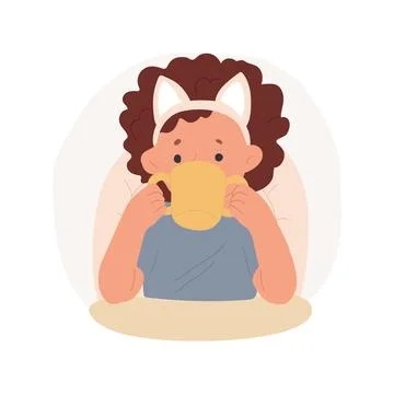 Drinking from a cup isolated cartoon vector illustration. Ilustración de archivo