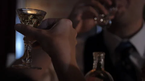 Drinking in a dark "Speakeasy"- prohibition era - 1920s, 1930s Mobsters &amp; Molls Stock Footage 201307344