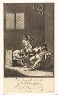 Drinking farmers in an inn; Replace scenes to Van Ostade. Three farmers an... 스톡 사진