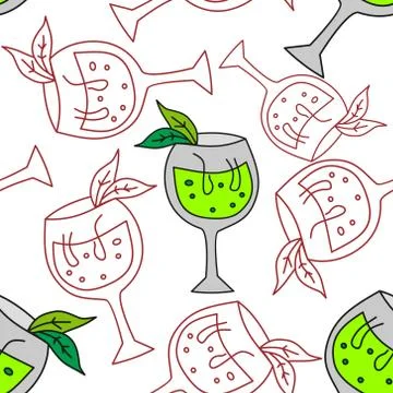Drinking Glass Pattern Seamless Vector Template 库存插图