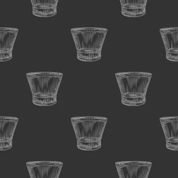 Drinking glass seamless pattern on black background. Restaurant and bar menu  Stock Illustration