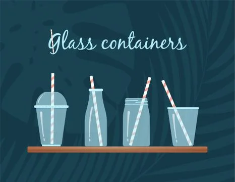 Drinking glasses collection with straw graphic Stock Illustration