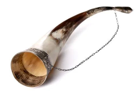 Drinking horn isolated on white Stock Photos