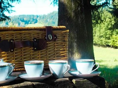 Drinking Hot Coffee In a Forest Stock Photos