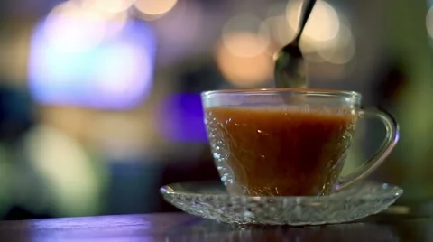 Drinking hot milk tea in cafe Video stock 60601668