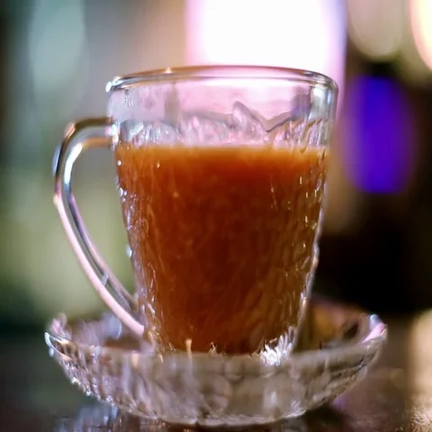 Drinking hot milk tea in cafe Stock Footage 69531197
