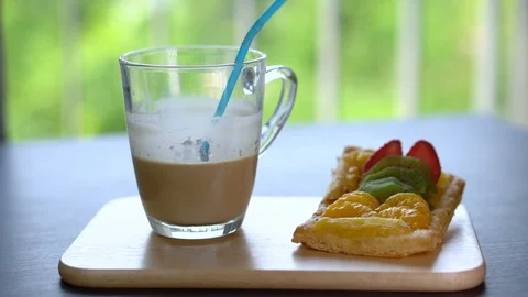 Drinking Ice Latte Through Straw Stock Footage 105782823