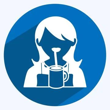 Drinking Icon in trendy long shadow style isolated on soft blue background Stock Illustration